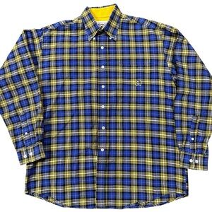 Cinch Blue Yellow Plaid Cotton Button Down Long Sleeve Medium Western Rodeo